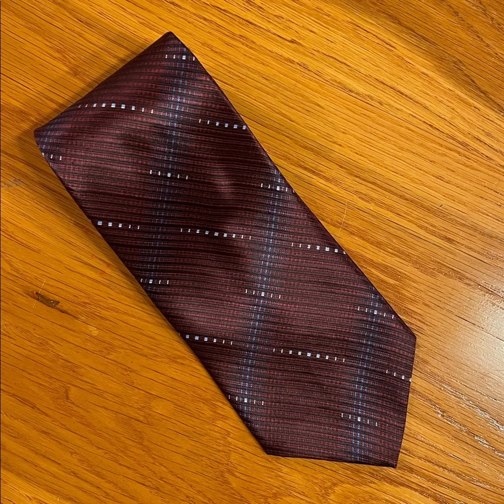 Geoffrey Beene Burgundy Plaid Silk Tie 58” Classic - Picture 2 of 7